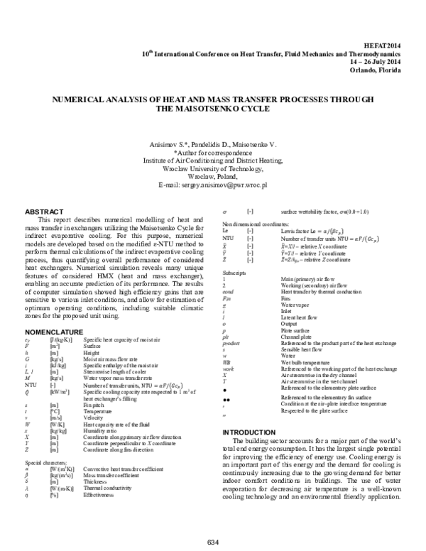 (PDF) Numerical Analysis of Heat and Mass Transfer Processes Through ...