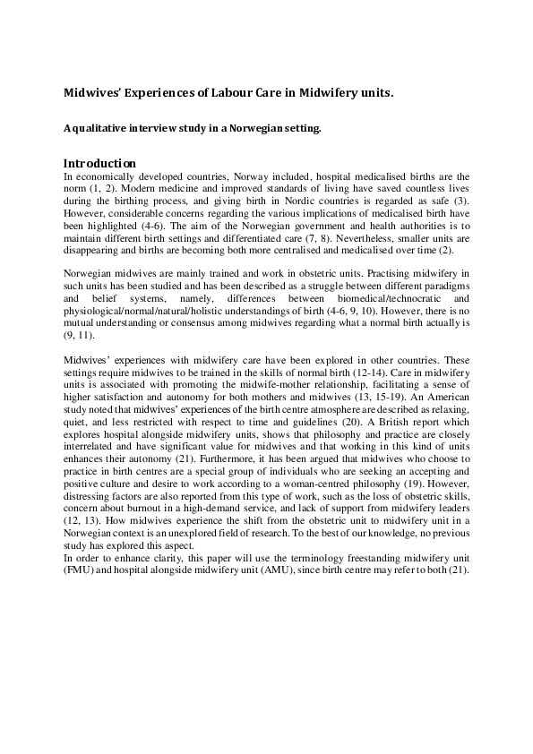 (PDF) Midwives' experiences of labour care in midwifery units. A ...