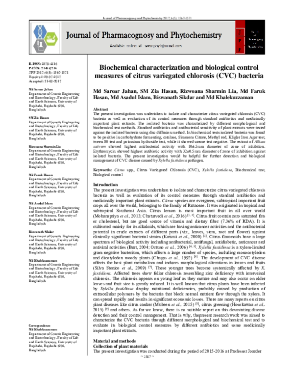 (PDF) Biochemical characterization and biological control measures of ...
