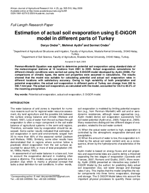 (PDF) Estimation of actual soil evaporation using E-DiGOR model in ...