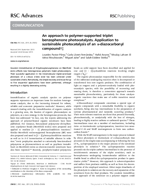(PDF) An approach to polymer-supported triplet benzophenone ...