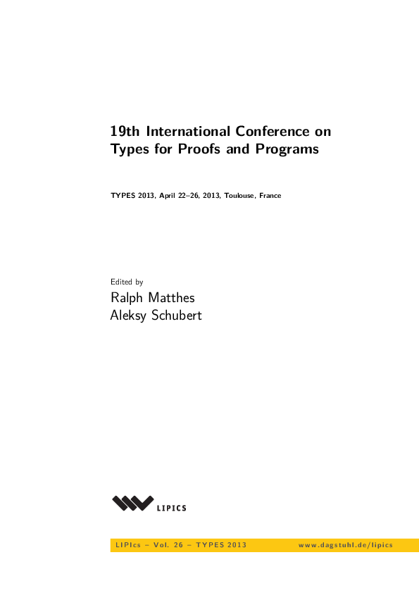 PDF) 19th International Conference on Types for Proofs and