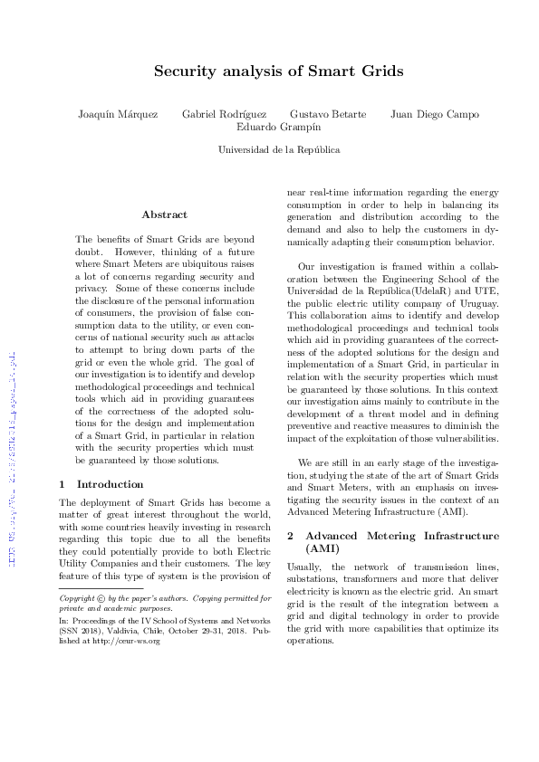 (PDF) Security Analysis of Smart Grids