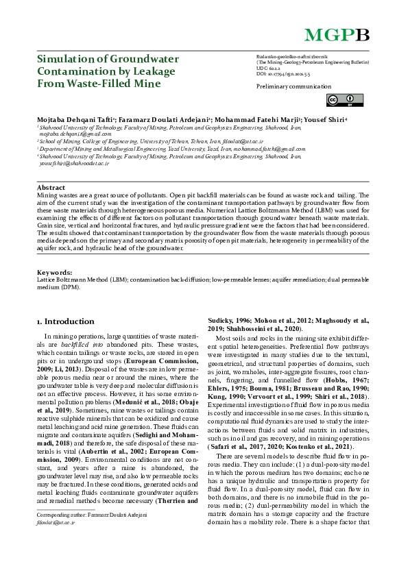 (PDF) Simulation of groundwater contamination by leakage from waste ...