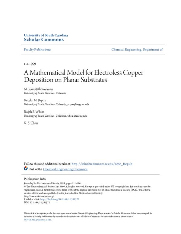 (PDF) A Mathematical Model for Electroless Copper Deposition on Planar ...