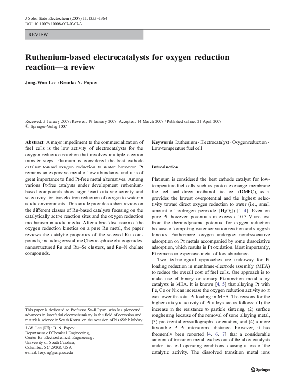 (PDF) Ruthenium-based electrocatalysts for oxygen reduction reaction—a ...