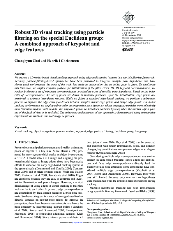 (PDF) Robust 3D visual tracking using particle filtering on the special ...