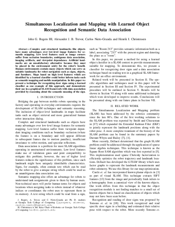 (PDF) Simultaneous localization and mapping with learned object ...