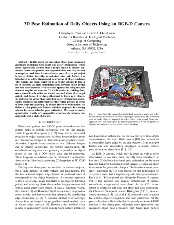 (PDF) 3D pose estimation of daily objects using an RGB-D camera