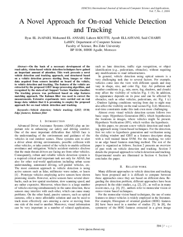 (PDF) A Novel Approach for On-road Vehicle Detection and Tracking