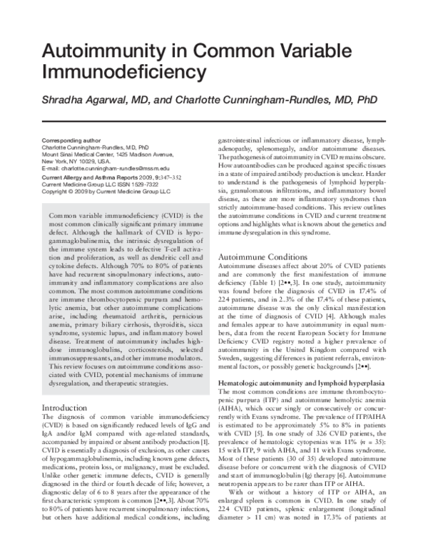 (PDF) Autoimmunity in common variable immunodeficiency