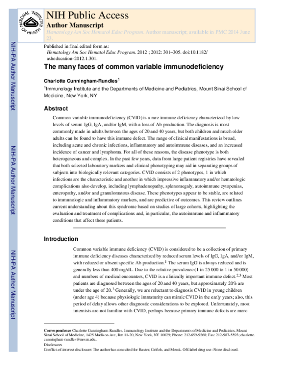 (PDF) The many faces of common variable immunodeficiency