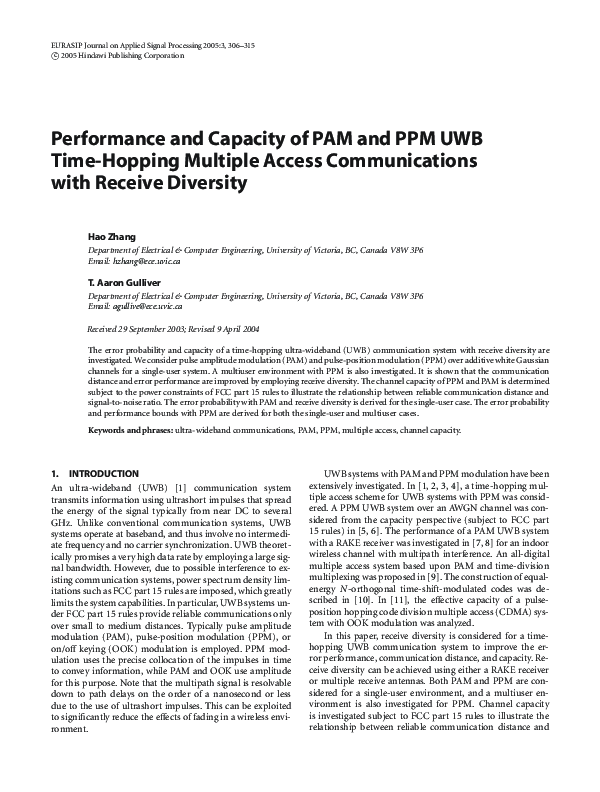 (PDF) Performance and Capacity of PAM and PPM UWB Time-Hopping Multiple ...