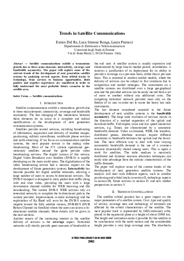 (PDF) Trends in satellite communications