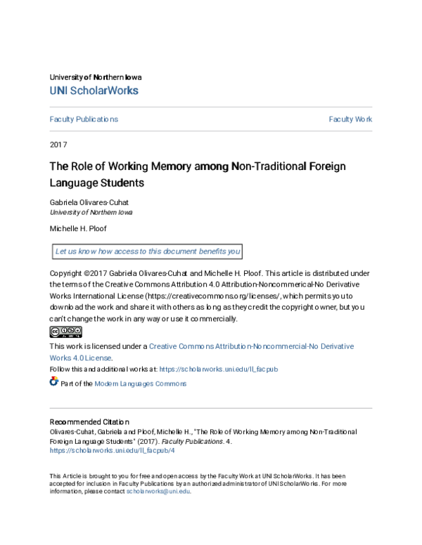 (PDF) The Role of Working Memory among Non-Traditional Foreign Language ...