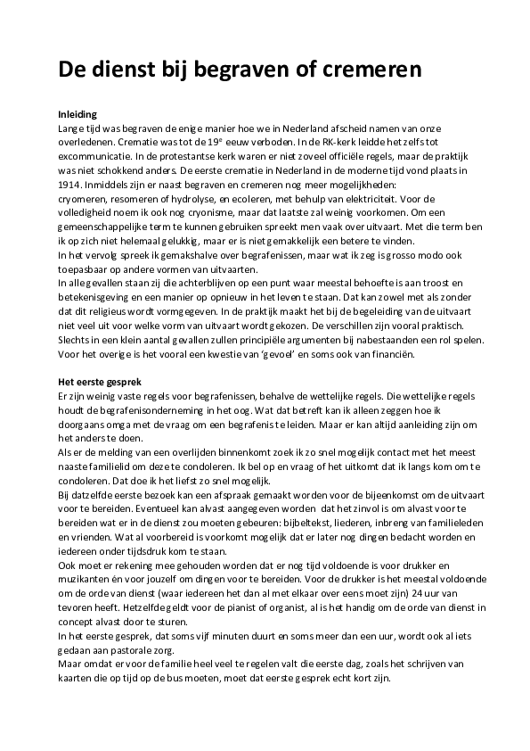 (PDF) De dienst bij begraven of cremeren