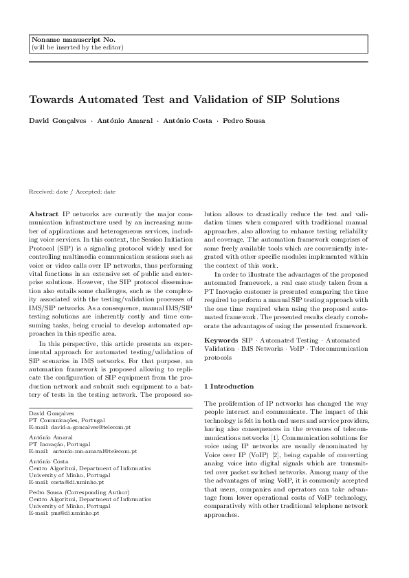 (PDF) Towards automated test and validation of SIP solutions