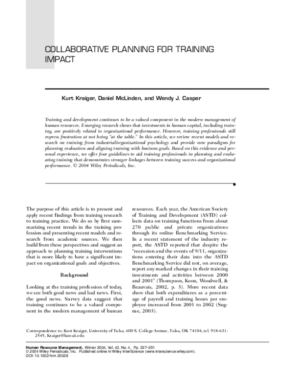 (PDF) Collaborative planning for training impact