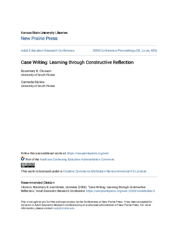 (PDF) Case Writing: Learning through Constructive Reflection