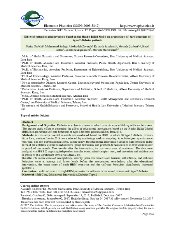 (PDF) Effect of Educational Intervention based on the Health Belief ...