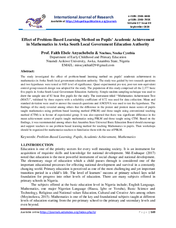 (PDF) Effect of Problem-Based Learning Method on Pupils’ Academic ...