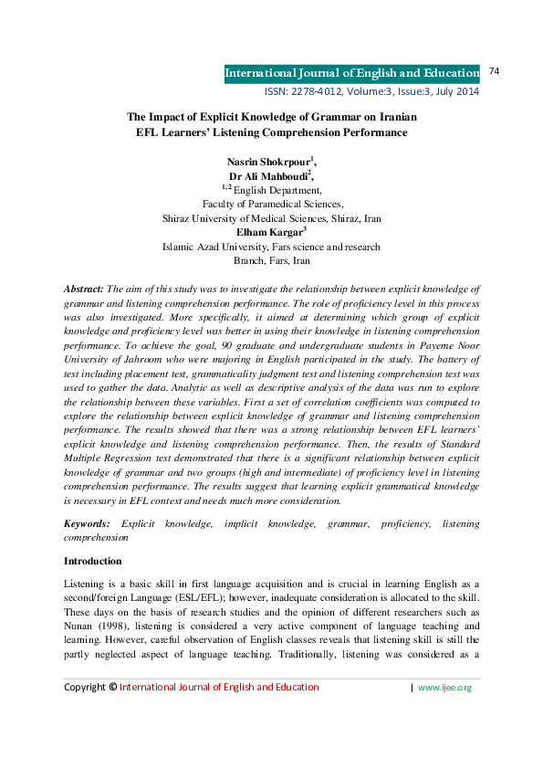 (PDF) The Impact of Explicit Knowledge of Grammar on Iranian EFL ...