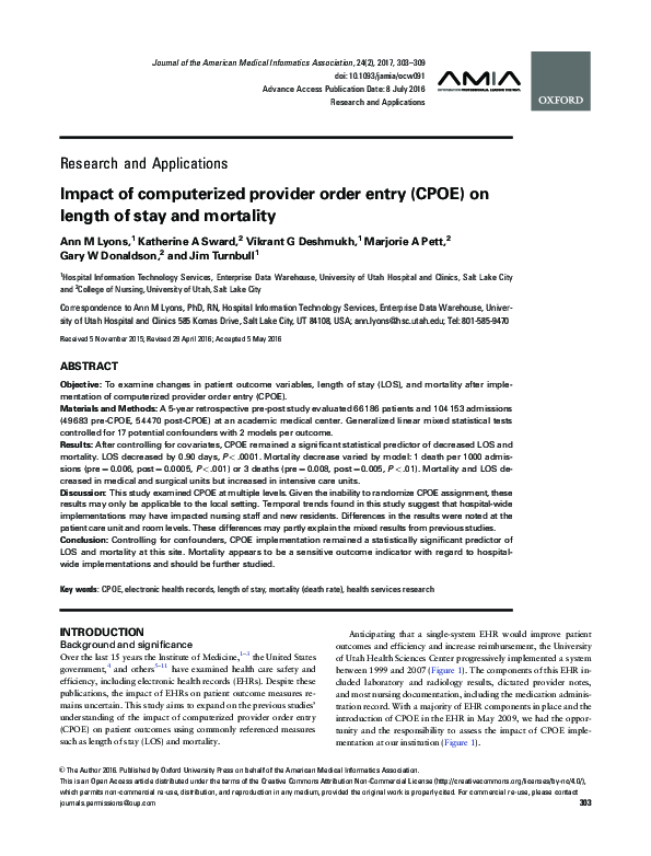 (PDF) Impact of computerized provider order entry (CPOE) on length of ...