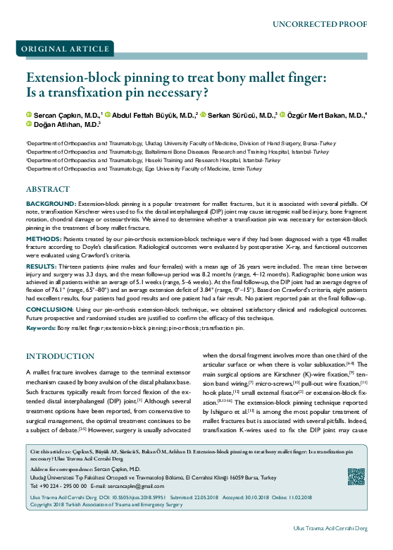 (PDF) Extension-block pinning to treat bony mallet finger: is a ...