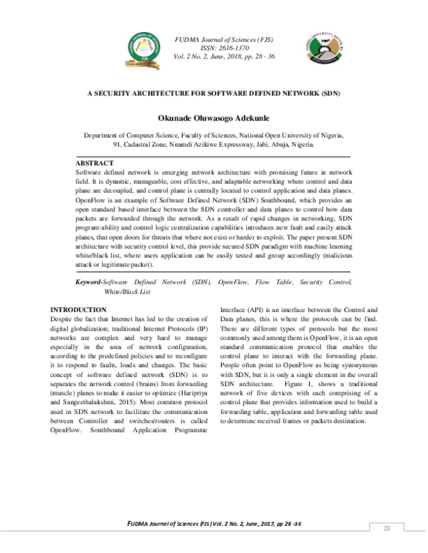 (PDF) A Security Architecture for Software Defined Network (SDN)