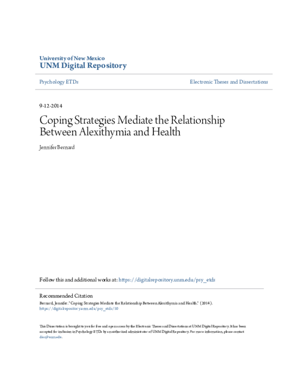 (PDF) Coping Strategies Mediate the Relationship Between Alexithymia ...