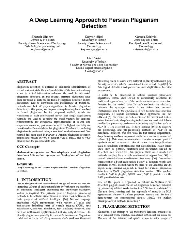 (PDF) A Deep Learning Approach to Persian Plagiarism Detection