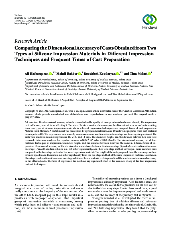 (PDF) Comparing the Dimensional Accuracy of Casts Obtained from Two ...