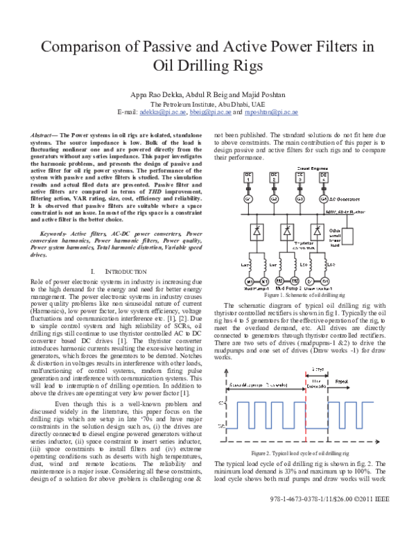 (PDF) Comparison of passive and active power filters in oil drilling rigs