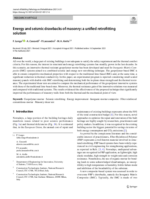 (PDF) Energy and seismic drawbacks of masonry: a unified retrofitting ...