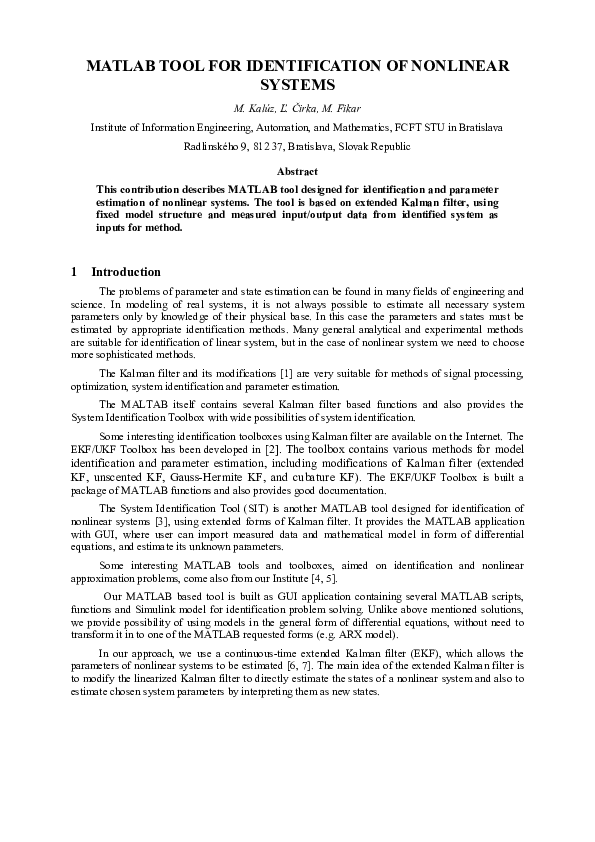 (PDF) Matlab Tool for Identification of Nonlinear Systems