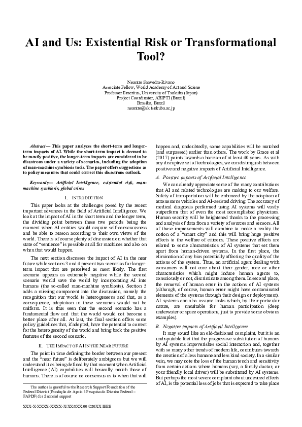 (PDF) AI and Us: Existential Risk or Transformational Tool?