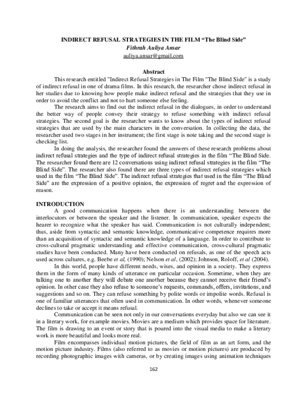 (PDF) INDIRECT REFUSAL STRATEGIES IN THE FILM “The Blind Side”