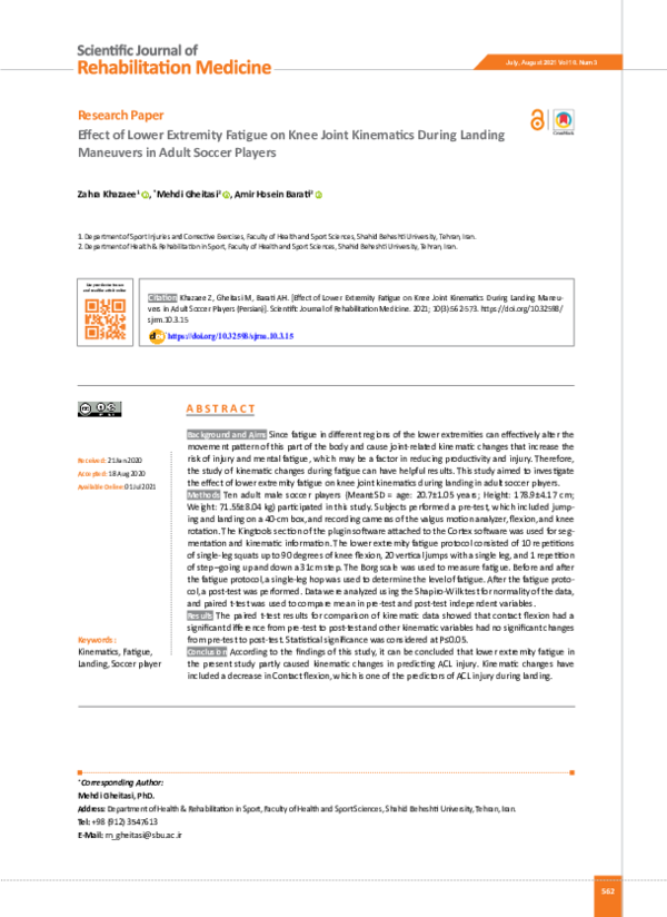 (PDF) Effect of Lower Extremity Fatigue on Knee Joint Kinematics During ...