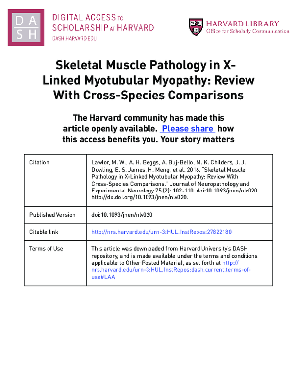 (PDF) Skeletal Muscle Pathology in XLinked Myotubular Myopathy Review With CrossSpecies
