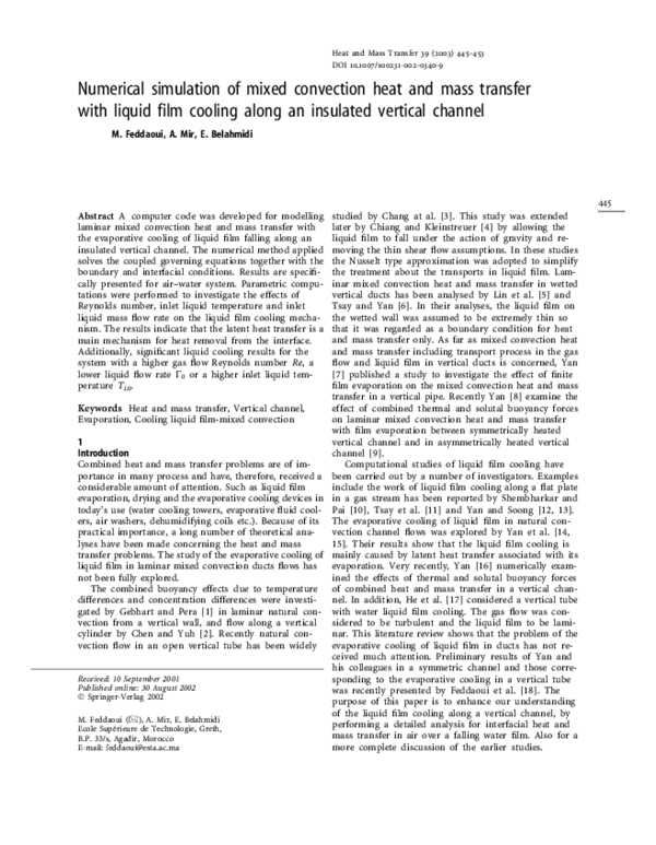(PDF) Numerical simulation of mixed convection heat and mass transfer ...