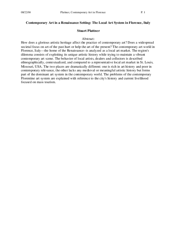 (PDF) Contemporary Art in a Renaissance Setting: The Local Art System ...
