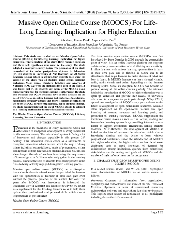 (PDF) Massive Open Online Course (MOOCS) For Life-Long Learning ...