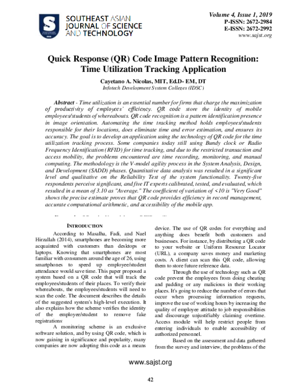 (PDF) Quick Response (QR) Code Image Pattern Recognition: Time ...