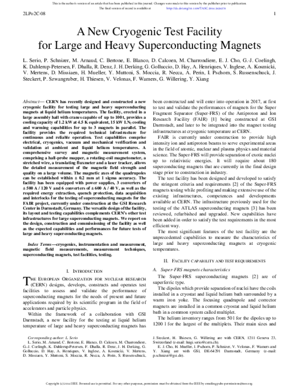 (PDF) A New Cryogenic Test Facility for Large and Heavy Superconducting ...