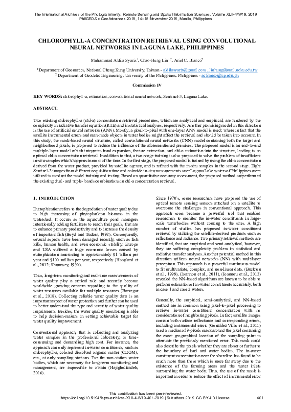 (PDF) Chlorophyll-A Concentration Retrieval Using Convolutional Neural ...