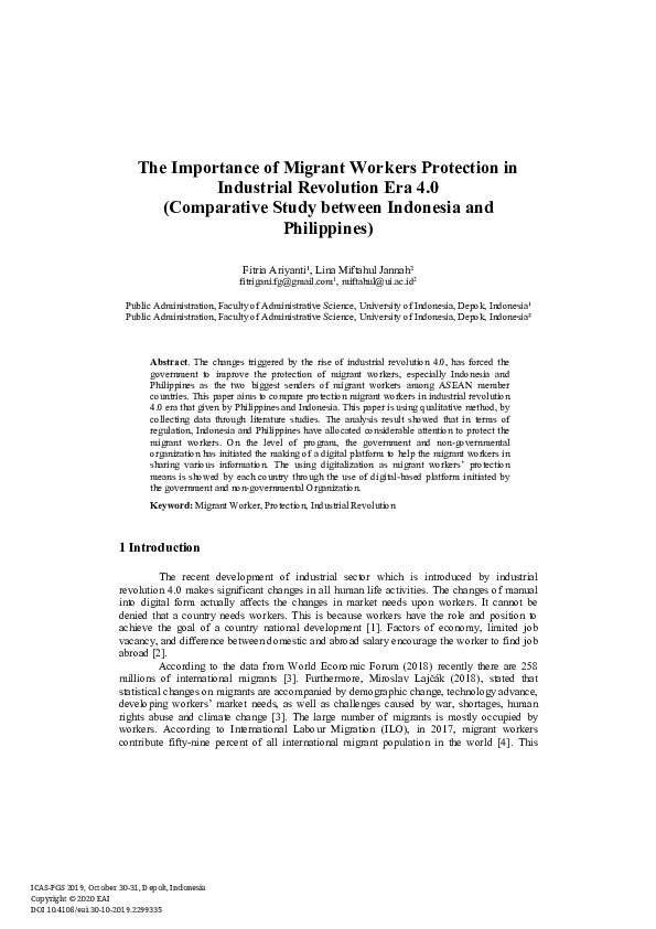 (PDF) The Importance of Migrant Workers Protection in Industrial ...