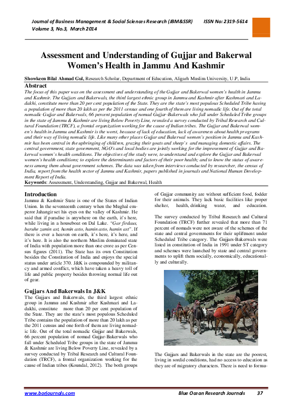 (PDF) Assessment and Understanding of Gujjar and Bakerwal Women's ...