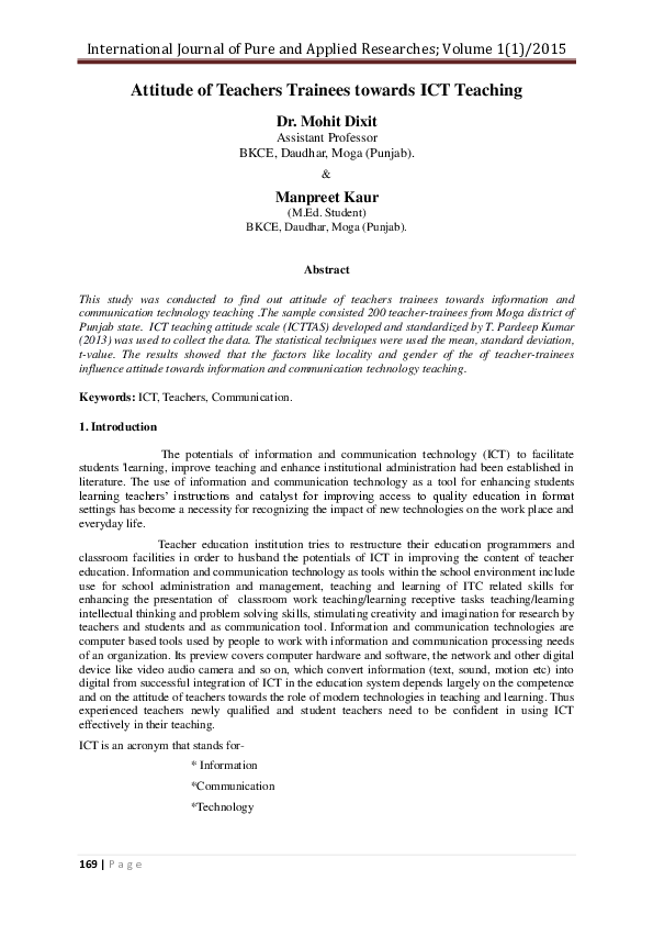 (PDF) Attitude of Teachers Trainees towards ICT Teaching