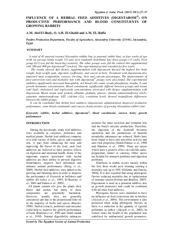 (PDF) Influence of a Herbal Feed Additives ( Digestarom ® ) on ...