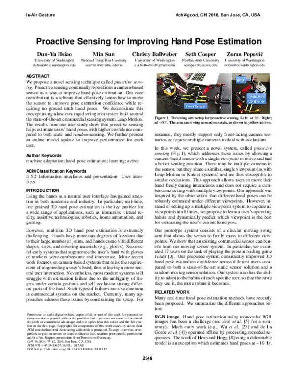 Pdf Proactive Sensing For Improving Hand Pose Estimation